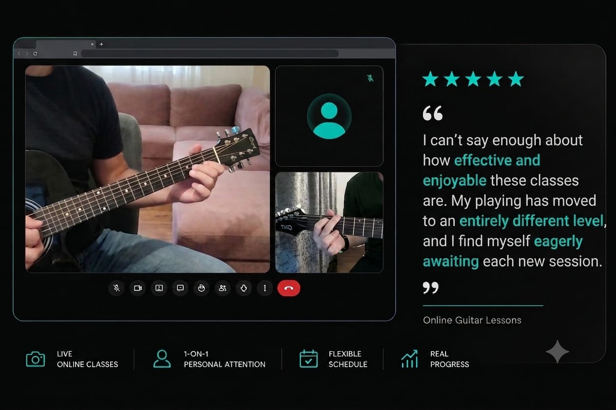 Online guitar lesson in progress