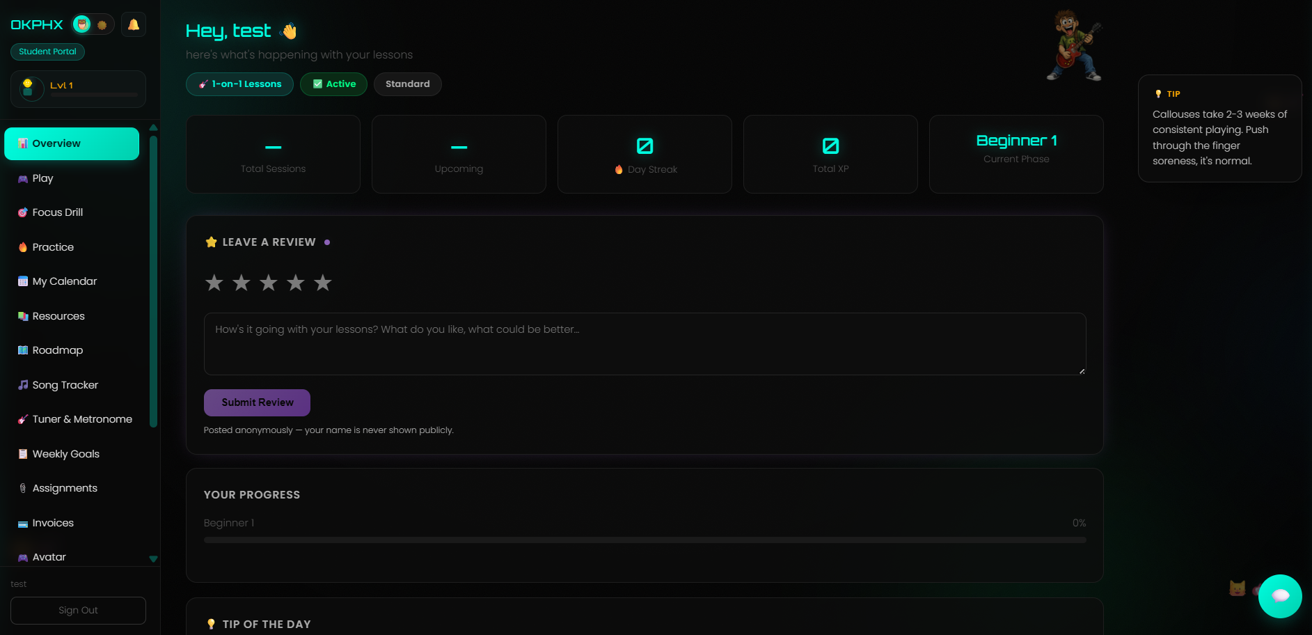 Account status badges and progress bar